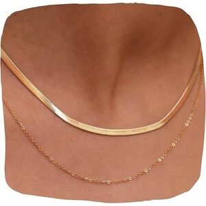 Hey Harper Nassau Necklace Gold Plated Layered Snake Chain Adjustable NWT